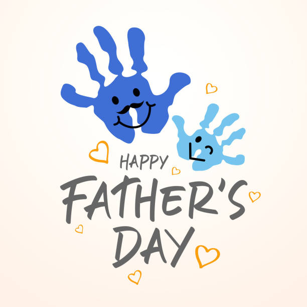 Father's Day Handprints The hand-prints painting with smiling faces of father and son for the Father's Day celebrations fathers day stock illustrations