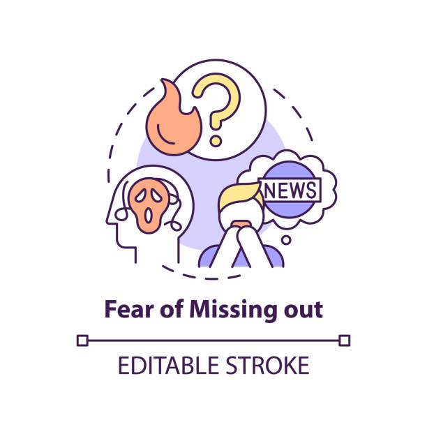 Fear of missing out concept icon Fear of missing out concept icon. Following news. Downside of social media abstract idea thin line illustration. Isolated outline drawing. Editable stroke. Arial, Myriad Pro-Bold fonts used fomo stock illustrations