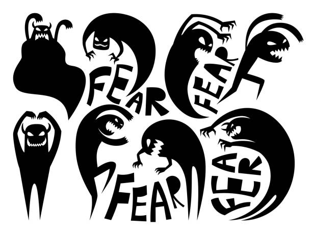 Fear silhouettes icons Fear silhouettes. Anxiety and disorder icons, conflicting and attack signs, dark demon or evil night devil vector illustration isolated monster stock illustrations