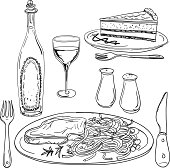Feast illustration in sketch style, black and white