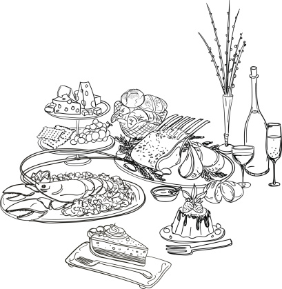 Feast illustration in black and white