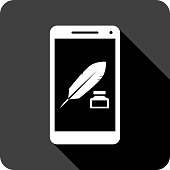 istock Feather and Ink Smartphone Icon Silhouette 1413495510
