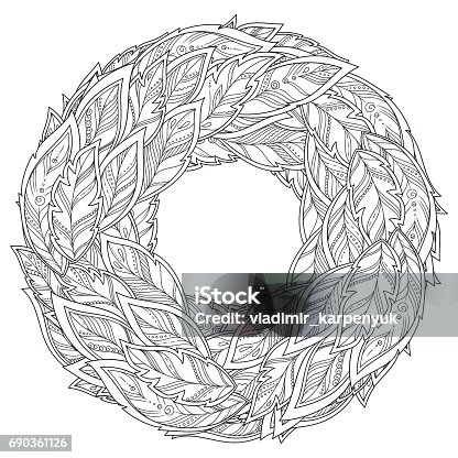 istock feather mandala, page for adult colouring book 690361126