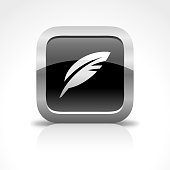 An illustration of feather quill glossy icon for your web page, presentation, apps & design products. Black & white design and has a metal frame that makes it look dazzling. Vector format can be fully scalable & editable.