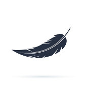 Feather vector icon isolated on white background. Vector illustration in a flat style, Silhouettes of dark feather as element for design.