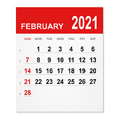 February 2021 calendar isolated on a white background. Need another version, another month, another year... Check my portfolio. Vector Illustration (EPS10, well layered and grouped). Easy to edit, manipulate, resize or colorize.
