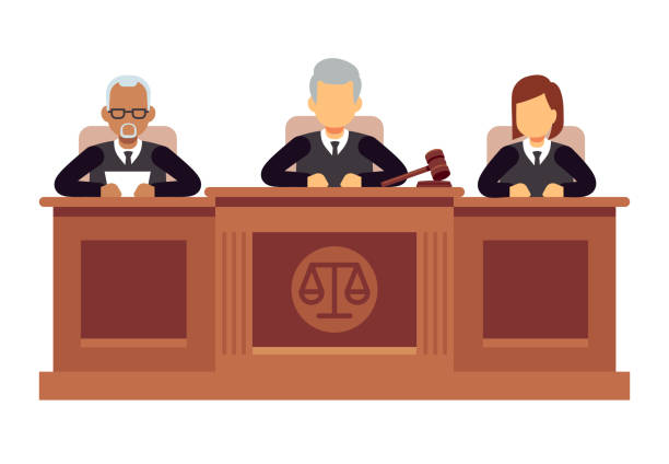 ilustraciones, imágenes clip art, dibujos animados e iconos de stock de supremo tribunal federal con los jueces. jurisprudencia y el concepto de derecho vector - supreme court justices