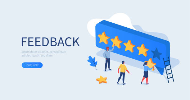 feedback People Characters Giving Five Star Feedback. Clients Choosing Satisfaction Rating and Leaving Positive Review. Customer Service and User Experience Concept. Flat Isometric Vector Illustration. customer focused stock illustrations