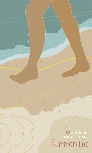 stockillustraties, clipart, cartoons en iconen met voeten die of op het strand lopen. - voeten in het zand