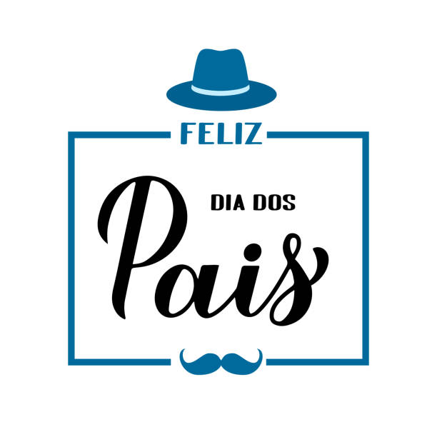 費利茲·迪亞·多斯·派斯(葡萄牙父親節快樂)書法手字孤立在白色。巴西的父節慶祝活動。海報、橫幅、賀卡、明信片等向量範本。 - dia dos pais 幅插畫檔、美工圖案、卡通及圖標