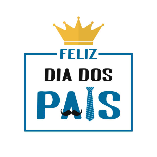 費利茲·迪亞·多斯·佩斯(葡萄牙語為父親節快樂)用領帶、皇冠和鬍子寫字。巴西父親節。向量範本的海報,橫幅,賀卡,傳單,明信片,邀請 - dia dos pais 幅插畫檔、美工圖案、卡通及圖標