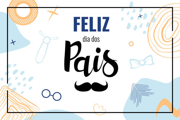 feliz dia dos pais는 브라질에서 행복한 아버지의 날을 의미합니다. 콧수염이있는 포르투갈어로 레터링이있는 배너. 벡터 - dia dos pais stock illustrations