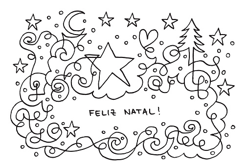 Feliz Natal Christmas Line Art Doodle Drawing
