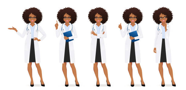 Female doctor set vector art illustration