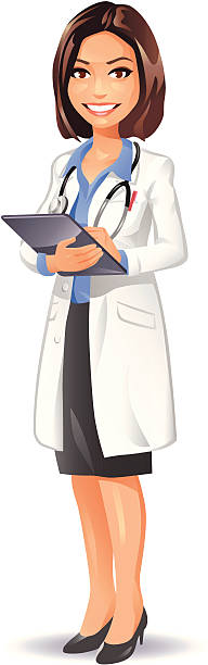 Female Doctor With a Tablet Computer Illustration of a young female doctor using a tablet computer. Isolated on white, EPS 8, fully editable.  doctor clipart stock illustrations