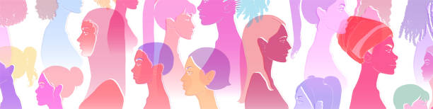 Female equality, different culture. Group of diverse young people, female equality, different culture. Calm or smiling women, colorful sketch vector illustration, abstract concept. nomadic people stock illustrations