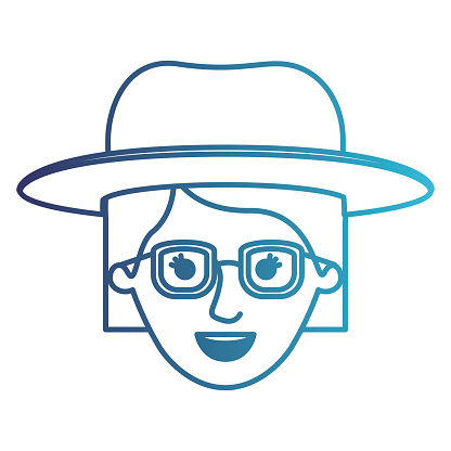 Female Face With Hat And Glasses Short Hair In Degraded Blue