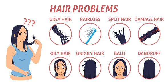 Female hair loss problem symptoms vector poster