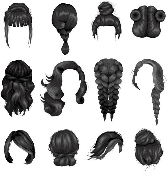 stockillustraties, clipart, cartoons en iconen met vrouwelijke kapsel zwarte reeks - hair braid