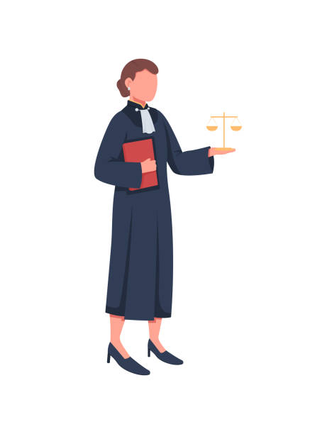 여성 판사 플랫 컬러 벡터 얼굴없는 캐릭터 - supreme court stock illustrations