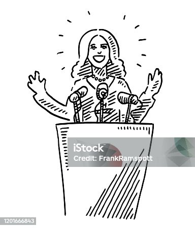 istock Female Leader Holding A Speech Drawing 1201666843