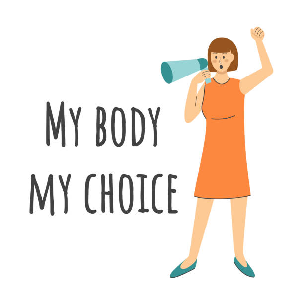weiblicher protest mein körper meine wahl - my body my choice abortion stock-grafiken, -clipart, -cartoons und -symbole