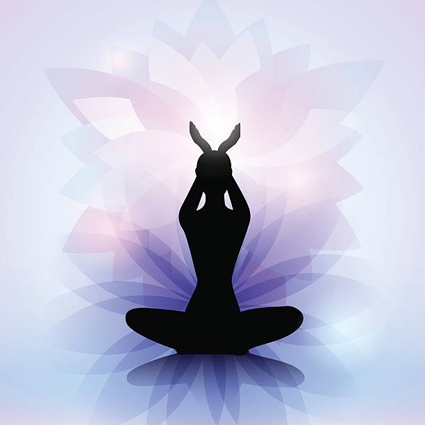 Female silhouette Female yoga silhouette with the lotus flower yoga backgrounds stock illustrations