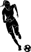 Isolated vector illustration of active woman athlete playing soccer