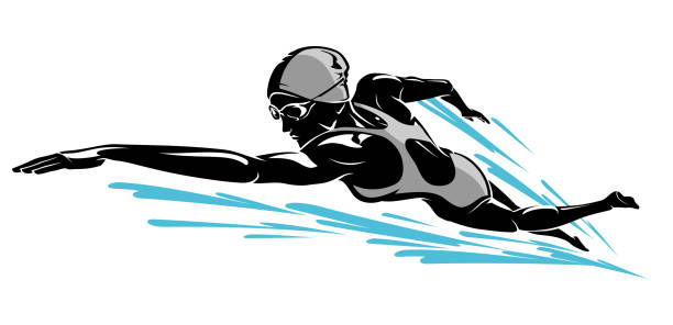 weibliche schwimmen front crawl - schwimmen stock-grafiken, -clipart, -cartoons und -symbole