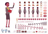 Female teacher character creation set. Full length, different views, isolated against white background. Build your own design. Cartoon flat-style infographic illustration