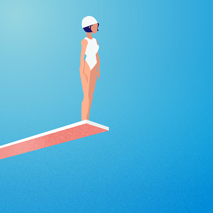 Female try to jumping on high board - illustration