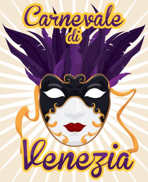 illustrazioni stock, clip art, cartoni animati e icone di tendenza di maschera volto femminile con piume per celebrare il carnevale di venezia - carnevale venezia