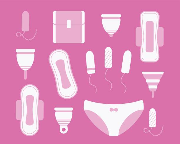 stockillustraties, clipart, cartoons en iconen met vrouwelijke hygiëne platte vector icons set - tampons