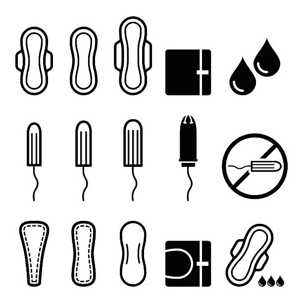 stockillustraties, clipart, cartoons en iconen met feminine hygiene products - sanitary pad, pantyliner, tampon icons - tampons