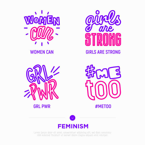 フェミニズムのステッカー:女性は、女の子の力、私も、女の子は強いです。現代のベクトルイラスト。 - 缶バッチ点のイラスト素材／クリップアート素材／マンガ素材／アイコン素材