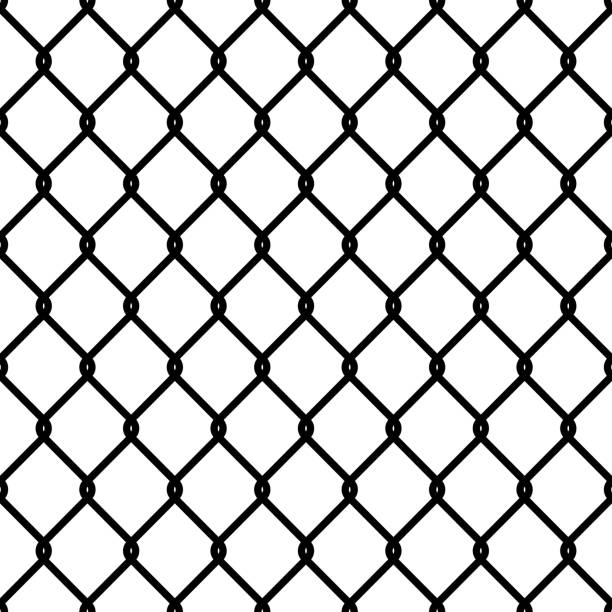 Fence link pattern. Seamless chain texture black mesh wallpaper security wall perimeter industrial safety metal grid, vector isolated Fence link pattern. Seamless steel chain cage texture black mesh wallpaper security wall perimeter industrial safety metal grid, vector isolated soccer borders stock illustrations