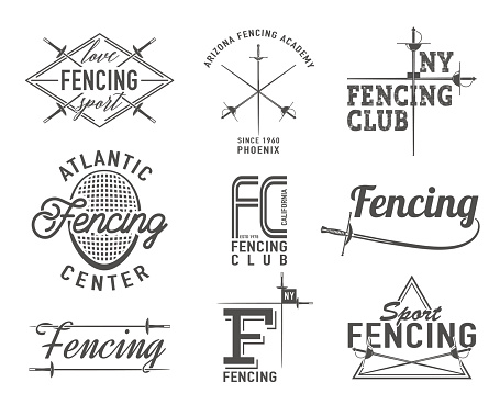 Fencing icons vector set. Emblems, badges.