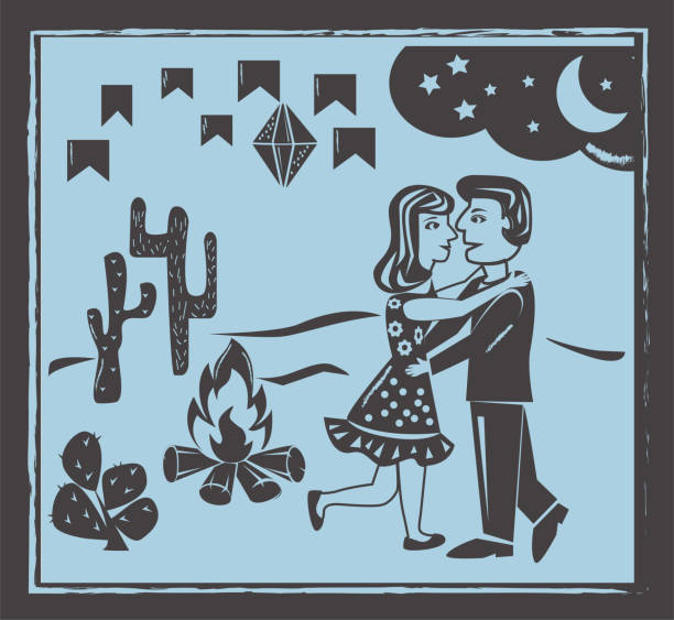 フェスタ junina 背景ベクトル。かわいいカップルダンス。 - 焚き火点のイラスト素材／クリップアート素材／マンガ素材／アイコン素材