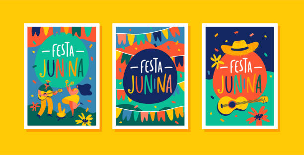 ilustrações, clipart, desenhos animados e ícones de festa junina brasil junho festival. brasil junho festival design templates para cartão de saudação, convite ou cartaz de férias. - festa junina