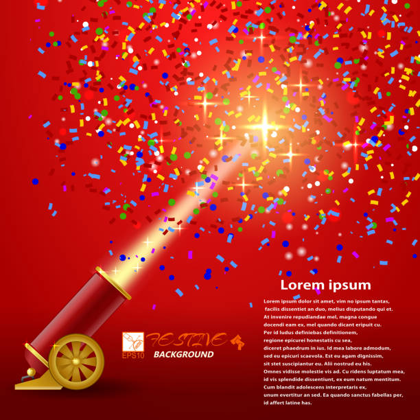 tło festiwalowe. czerwone świąteczne tło z pistoletami strzeleckimi - sparks stock illustrations