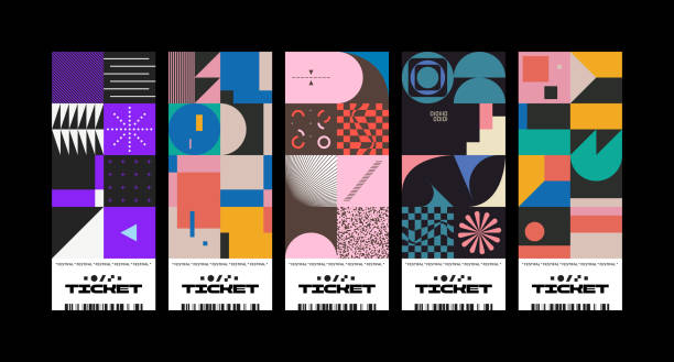 stockillustraties, clipart, cartoons en iconen met festival tickets design template met abstract vector geometrisch patroon - festival