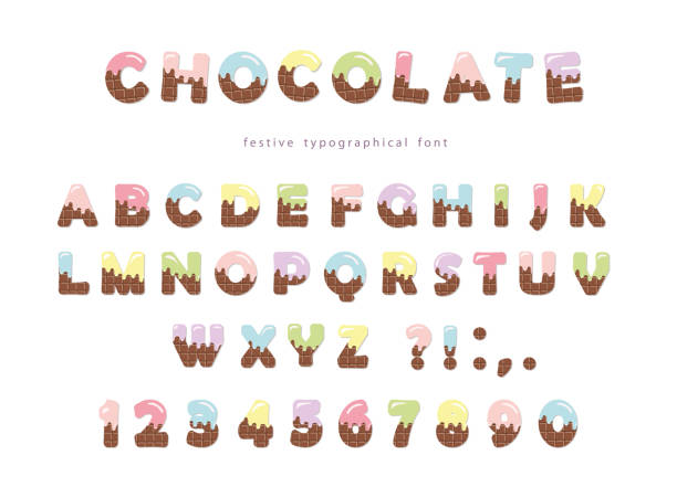 stockillustraties, clipart, cartoons en iconen met festive chocolate font. funny letters and numbers can be used - chocoletter