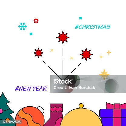 istock Festive fireworks filled line icon, simple illustration 1272592505