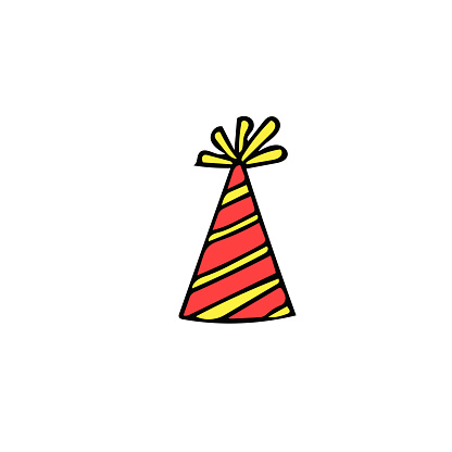 festive funny hat with stripes hand drawn doodle style. Element in cartoon color style