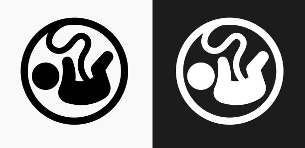 Fetus Icon on Black and White Vector Backgrounds Fetus Icon on Black and White Vector Backgrounds. This vector illustration includes two variations of the icon one in black on a light background on the left and another version in white on a dark background positioned on the right. The vector icon is simple yet elegant and can be used in a variety of ways including website or mobile application icon. This royalty free image is 100% vector based and all design elements can be scaled to any size. pregnant clipart stock illustrations