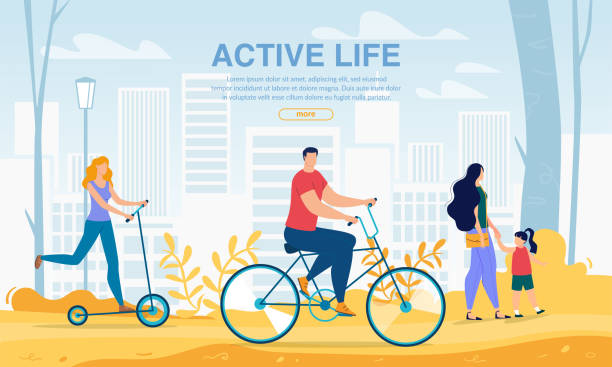 kuvapankkikuvitukset aiheesta ihmiset, jotka käyttävät city eco transport active life -julistetta - liike elämä