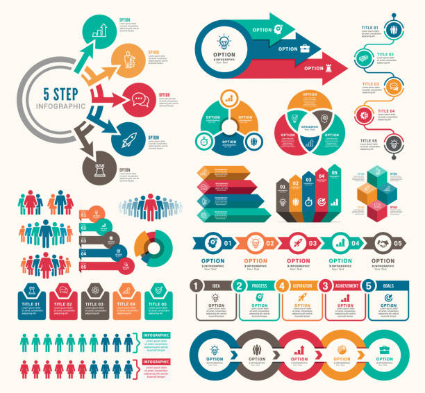 Vector illustration of the infographic elements, bar chart, circle diagram, timeline.
