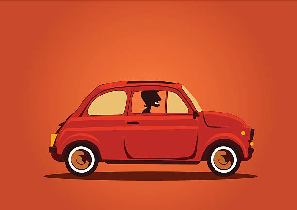 Fiat 500 Cinquecento Car with driver vector illustration of a red fiat cinqucento car with a young man in the drivers seat. teen driving stock illustrations