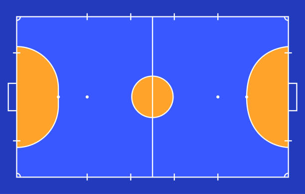 ilustrações de stock, clip art, desenhos animados e ícones de field for futsal. orange outline of lines futsal field vector illustration. - futsal