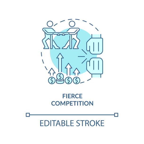 Fierce competition blue concept icon Fierce competition blue concept icon. Market rivalry between businesses. Startup launch challenges abstract idea thin line illustration. Vector isolated outline color drawing. Editable stroke angry general manager stock illustrations